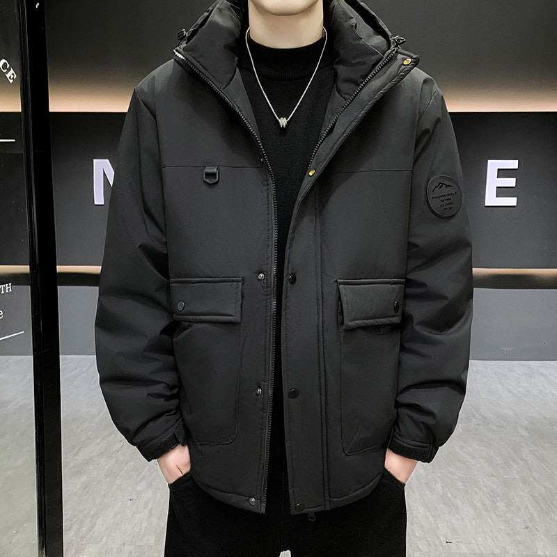 Herren Wattierter Kurzparka mit Kapuze winddicht wasserabweisend und Multifunktionstaschen Shop Nory