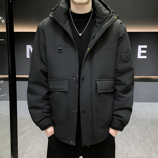 Herren Wattierter Kurzparka mit Kapuze winddicht wasserabweisend und Multifunktionstaschen Shop Nory
