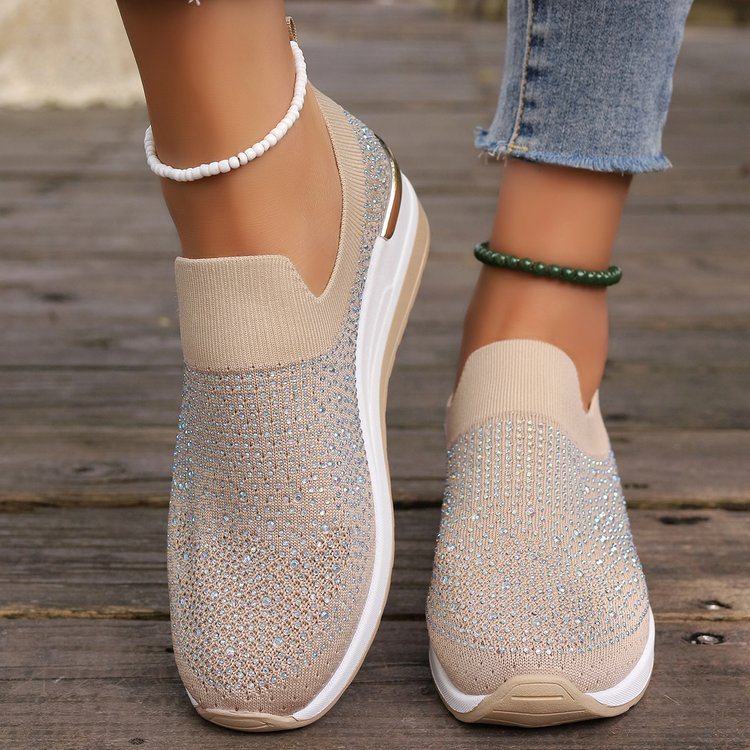Damen Modische Sneaker mit Strass und Plateau Shopnory