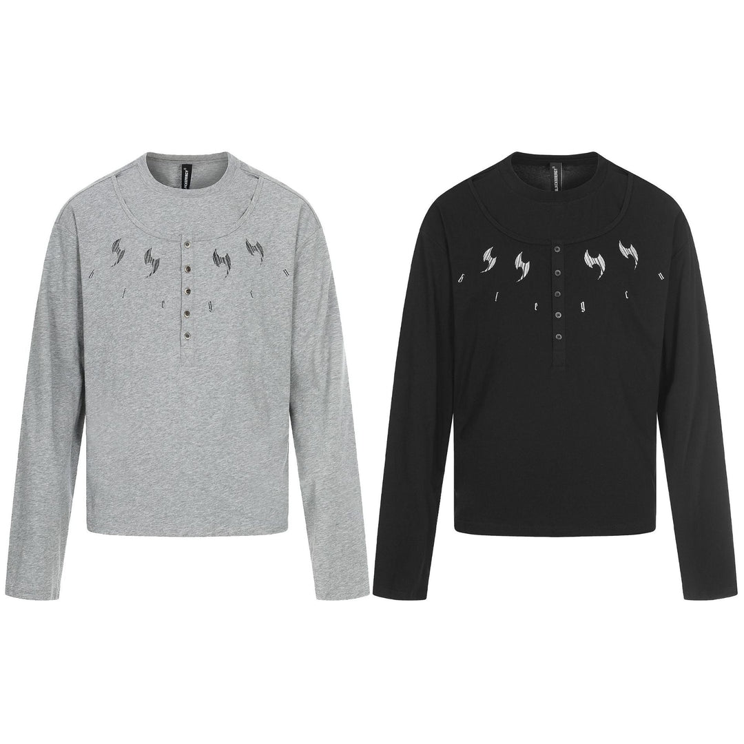 Herren Langarm-Henleyshirt mit doppeltem Rundhalsausschnitt und Knopfleiste Shop Nory