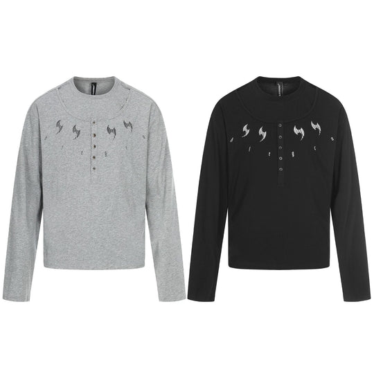 Herren Langarm-Henleyshirt mit doppeltem Rundhalsausschnitt und Knopfleiste Shop Nory