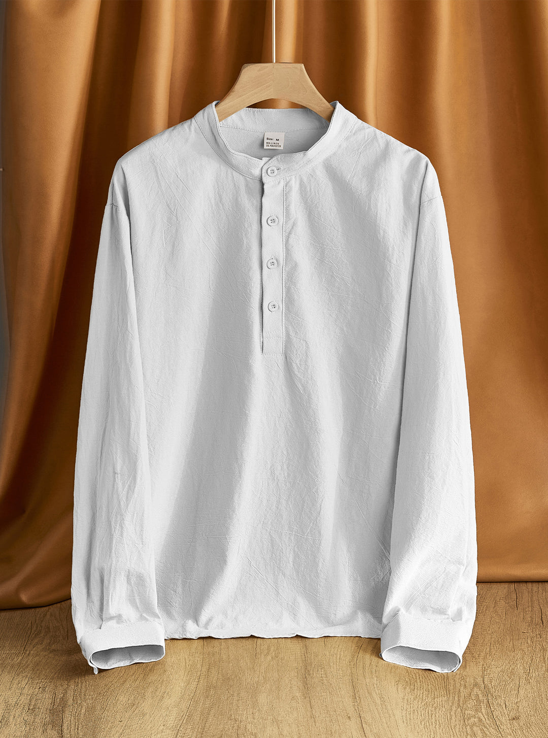 Herren Leinen-Mix Langarmshirt Henley mit Stehkragen Shop Nory