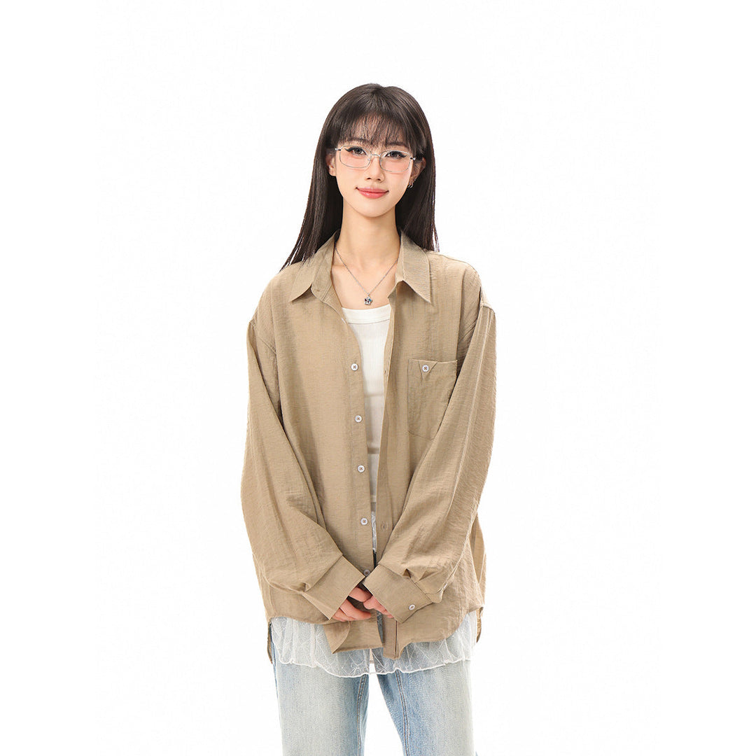 Damen Locker geschnittene Oversize-Hemdbluse mit Brusttasche und strukturierter Baumwollmischung Shop Nory