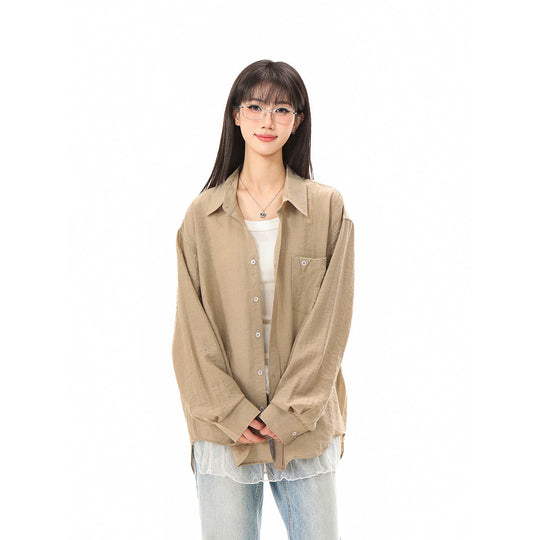 Damen Locker geschnittene Oversize-Hemdbluse mit Brusttasche und strukturierter Baumwollmischung Shop Nory