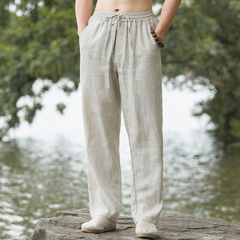 Herren lässige Leinenhose mit elastischem Bund und praktischen Seitentaschen