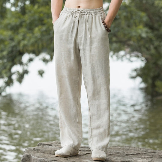 Herren lässige Leinenhose mit elastischem Bund und praktischen Seitentaschen