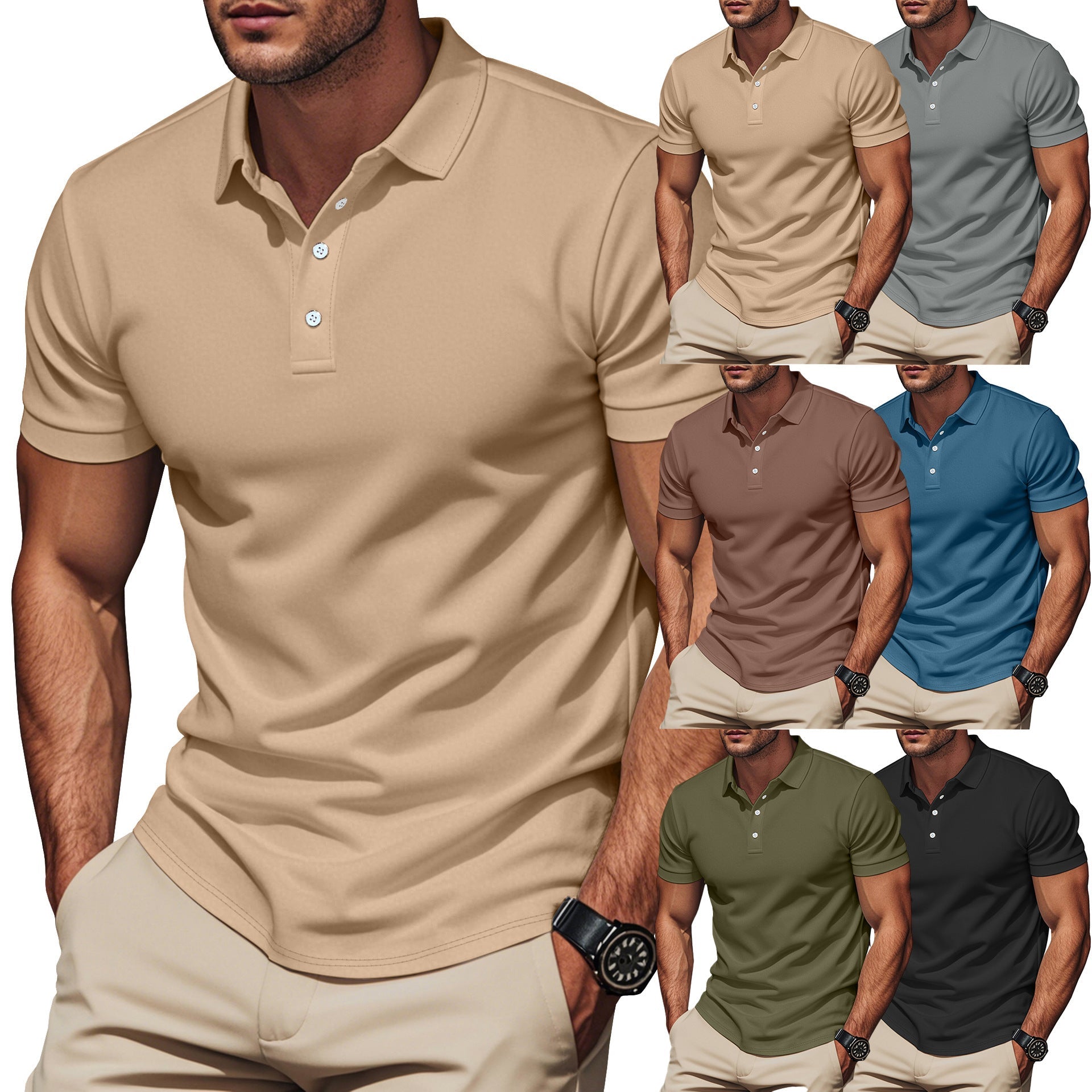 Herren nan Pima-Baumwoll-Polo mit Kentkragen, schmaler Silhouette und verstärkter Knopfleiste Shopnory