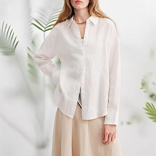 Damen Modische Leinenbluse mit langen Ärmeln Shop Nory
