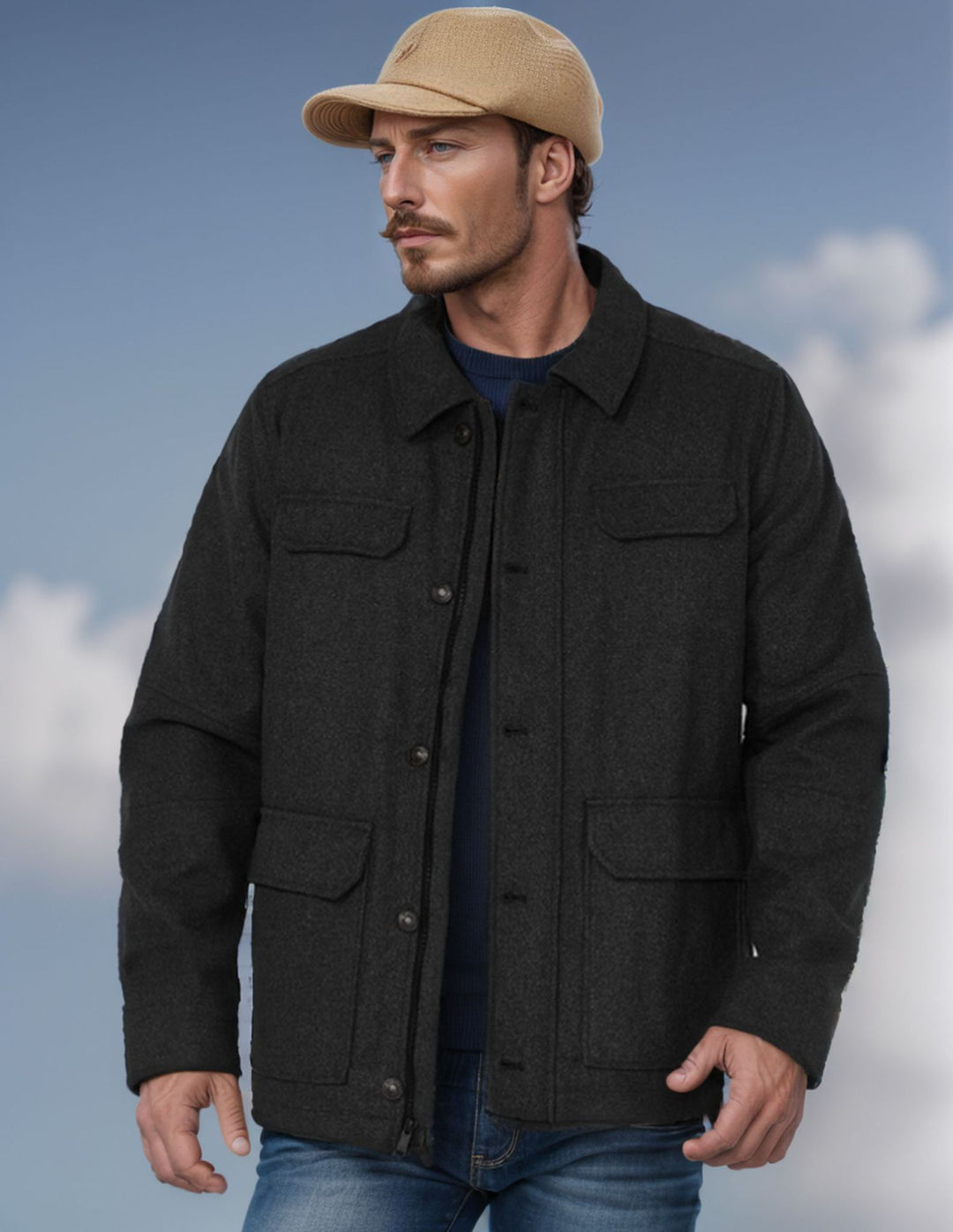 Herren Woll-Fieldjacke mit vier Pattentaschen und Hemdkragen Shop Nory
