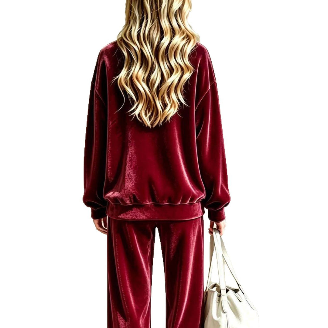 Damen Weiches Velours-Loungewear-Set mit weitem Bein und Rundhalsausschnitt Shop Nory