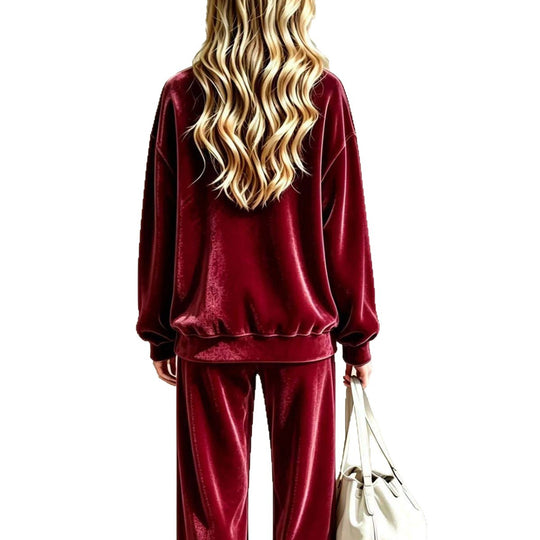 Damen Weiches Velours-Loungewear-Set mit weitem Bein und Rundhalsausschnitt Shop Nory