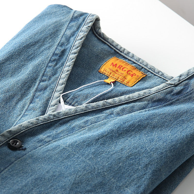 Herren Leichtes Jeans-Sakko im Overshirt-Stil mit V‑Ausschnitt und aufgesetzten Taschen Shop Nory