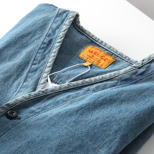 Herren Leichtes Jeans-Sakko im Overshirt-Stil mit V‑Ausschnitt und aufgesetzten Taschen Shop Nory