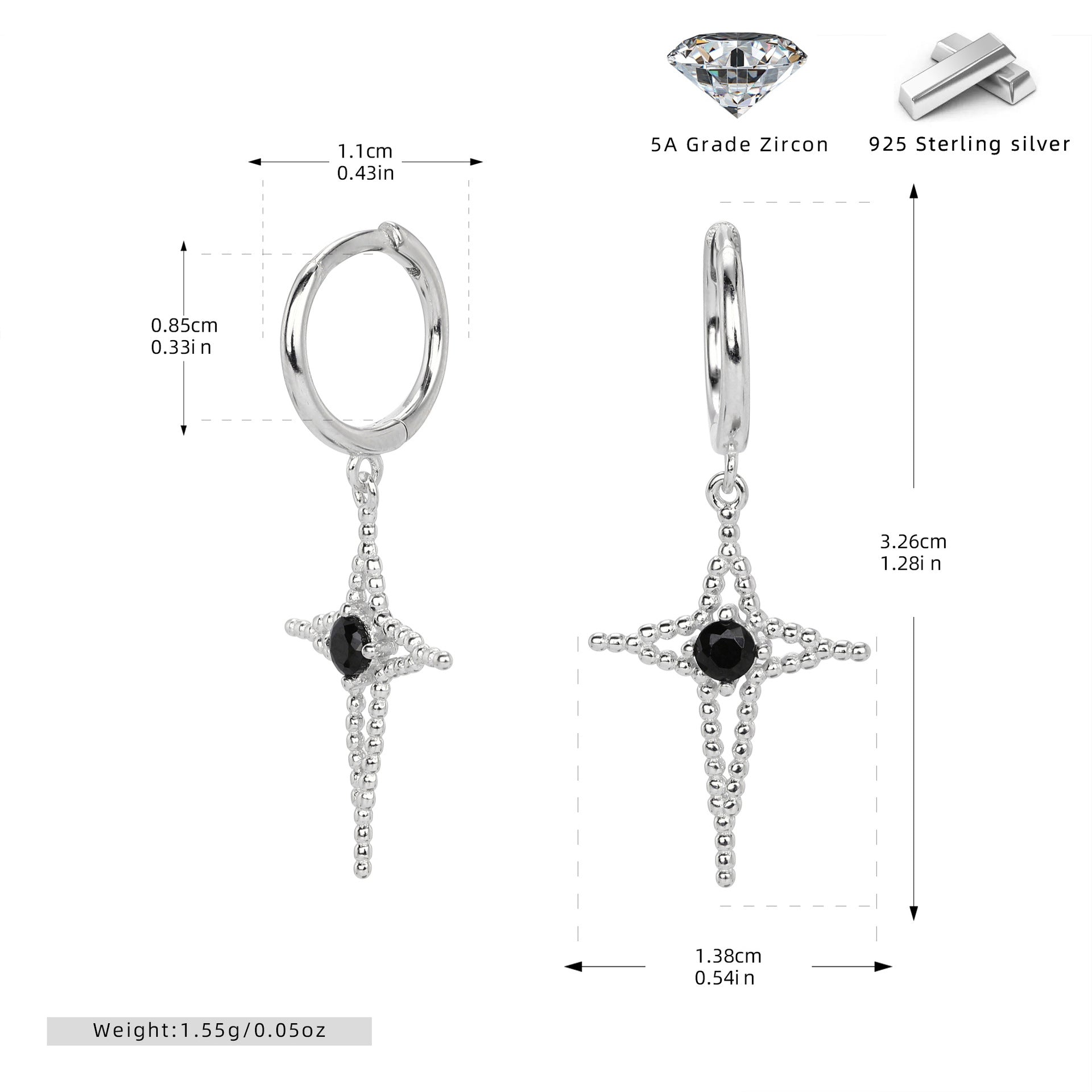 Damen Ohrhänger mit Kreuzdesign und funkelndem Zirkon Shop Nory
