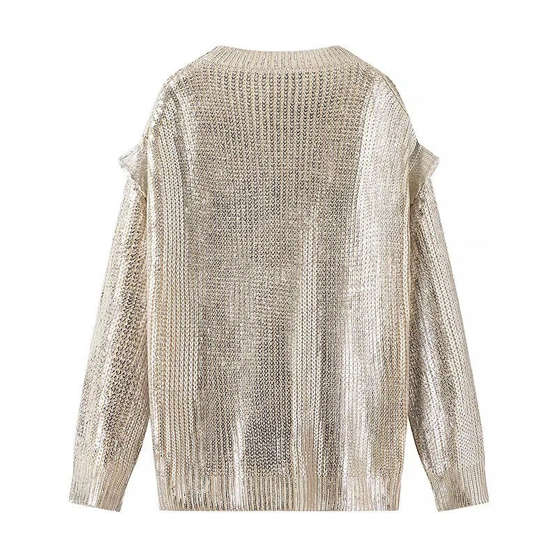 Damen Glänzender Oversize-Strickpullover mit Schulter-Cutouts Shop Nory