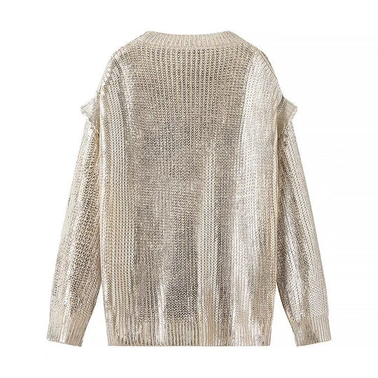 Damen Glänzender Oversize-Strickpullover mit Schulter-Cutouts Shop Nory