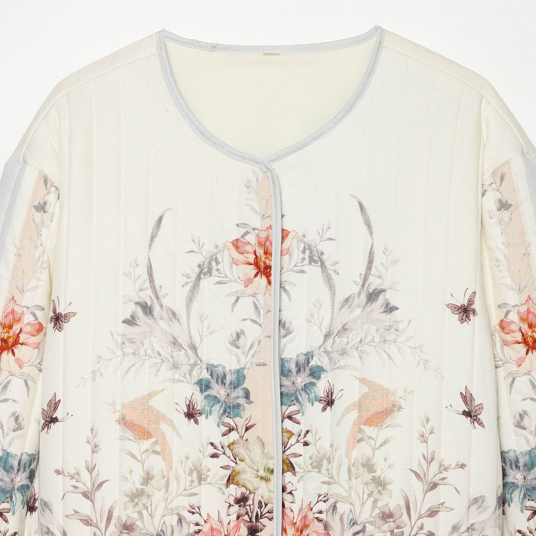 Damen Gestepptes Cropped Übergangsjacke mit floraler Allover-Print und Rundhalsausschnitt Shop Nory