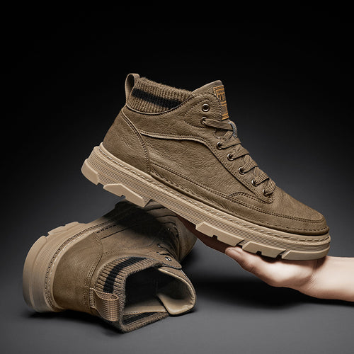 Herren lederoptik High-Top City-Boot Sneaker mit gestricktem Schaftkragen und stoßdämpfender Profilsohle Shop Nory
