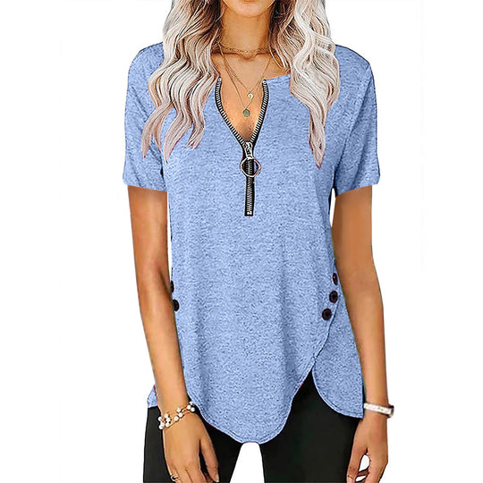 Damen Kurzarmshirt mit asymmetrischem Saum und Reißverschluss