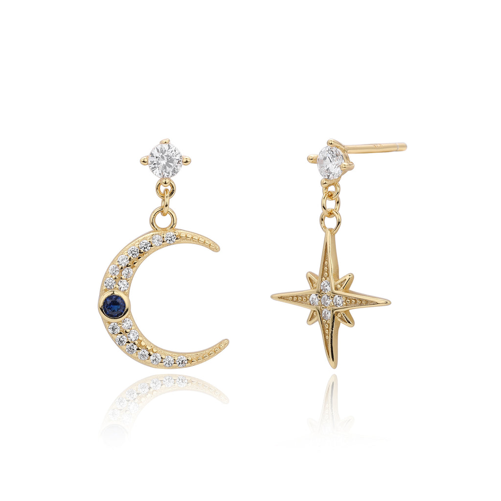 Damen Ohrhänger mit funkelndem Mond- und Sternmotiv aus 925 Sterlingsilber Shop Nory