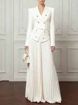 Damen Zweiteiliges tailliertes Kostüm mit Doppelreiher-Blazer und plissiertem Maxirock Shop Nory