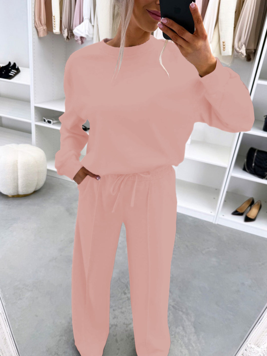 Damen Casual-Loungewear-Set mit Oversize-Batwing-Pullover und weitem Jersey-Hosenbein Shop Nory