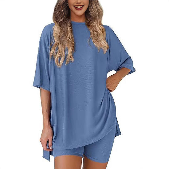 Damen Lässiges Lounge-Set mit übergroßem Oberteil und kurzen Hosen