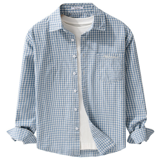 Herren Overshirt-Hemd im feinen Vichy-Karo aus weichem Baumwoll-Twill mit aufgesetzter Brusttasche Shop Nory