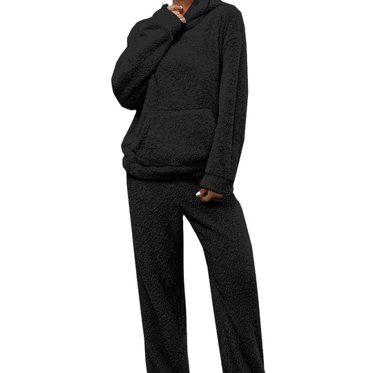 Damen nan kuscheliges Teddy-Fleece Hausanzug-Set mit Kapuze, Kängurutasche und elastischer Jogginghose Shop Nory