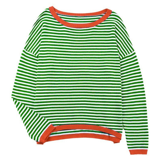Damen nan gestreifter Baumwollpullover mit Rundhalsausschnitt, legerer Passform und gerippten Abschlüssen Shop Nory