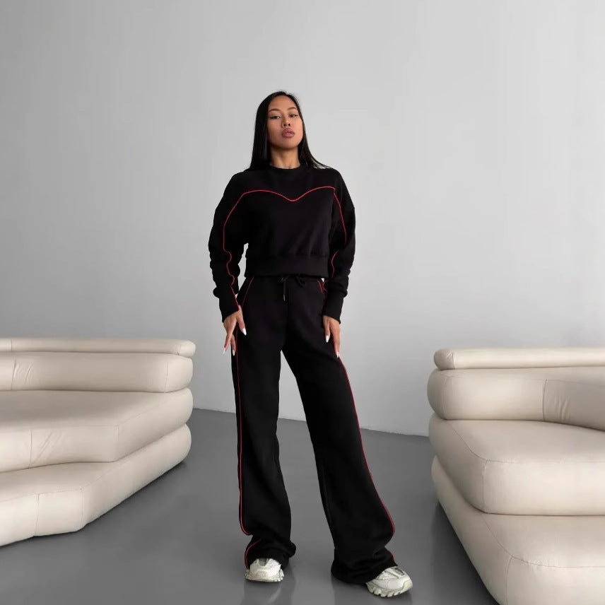 Damen kurzes Oversize-Sweatshirt mit Kordelzug-Jogginghose und Kontrastnähten Shop Nory