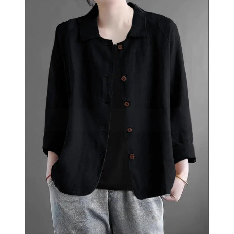 Damen Leichte Leinenoptik-Bluse mit lockerer Passform, 3/4-Ärmeln und Knopfleiste Shop Nory