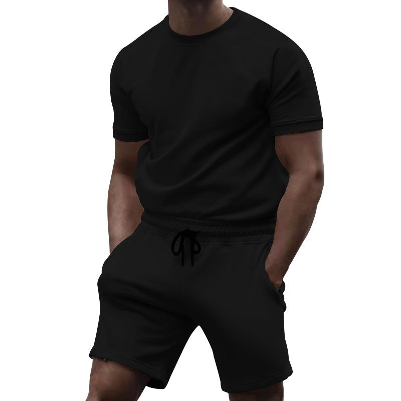 Herren nan kurzärmeliges Sweat-Set aus weichem Sweatstoff mit Rundhalsshirt und Kordelzug-Shorts