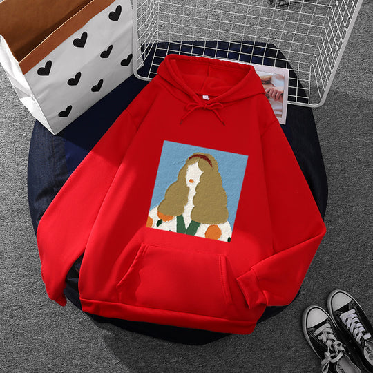 Damen nan Kapuzenpullover mit kunstvoller Chenille-Stickerei im Portraitstil und Kängurutasche Shop Nory