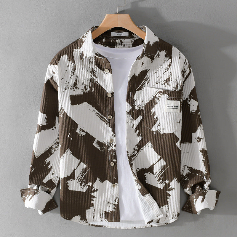 Herren Gekreppte Overshirt‑Hemdjacke mit abstraktem Pinselprint und Brusttasche Shop Nory