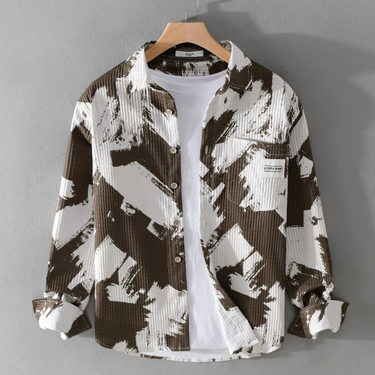 Herren Gekreppte Overshirt‑Hemdjacke mit abstraktem Pinselprint und Brusttasche Shop Nory