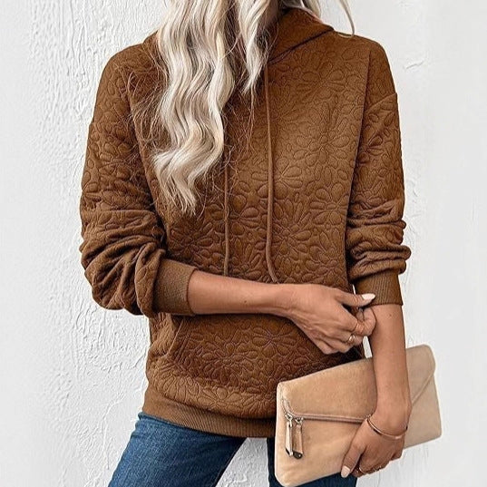 Damen Gestepptes Kapuzen-Sweatshirt mit floralem Steppmuster und Kängurutasche Shop Nory