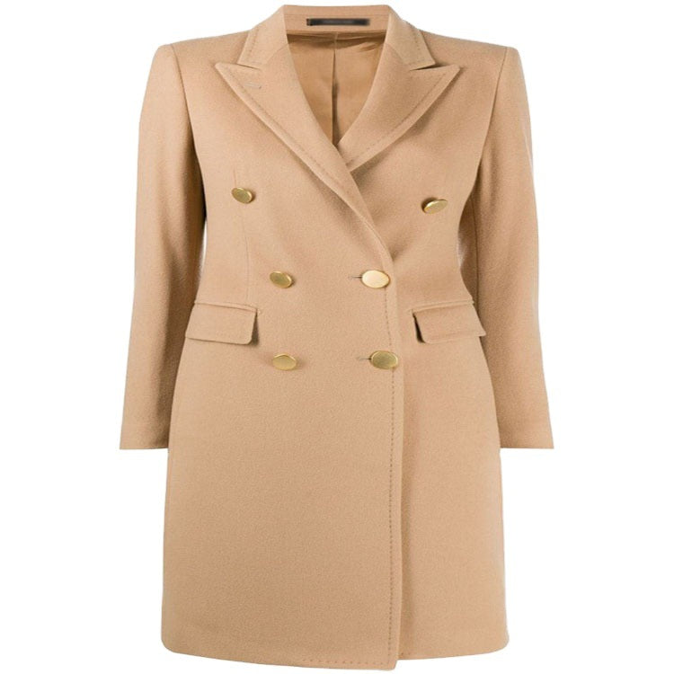 Damen Knielanger Zweireihiger Wollmix-Mantel mit strukturiertem Revers und Pattentaschen Shop Nory