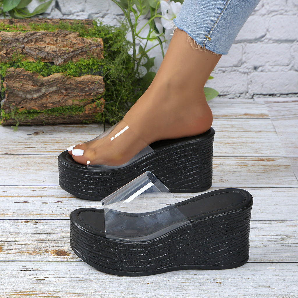 Damen Plateau-Sandalen mit transparentem Obermaterial und rutschfester Sohle
