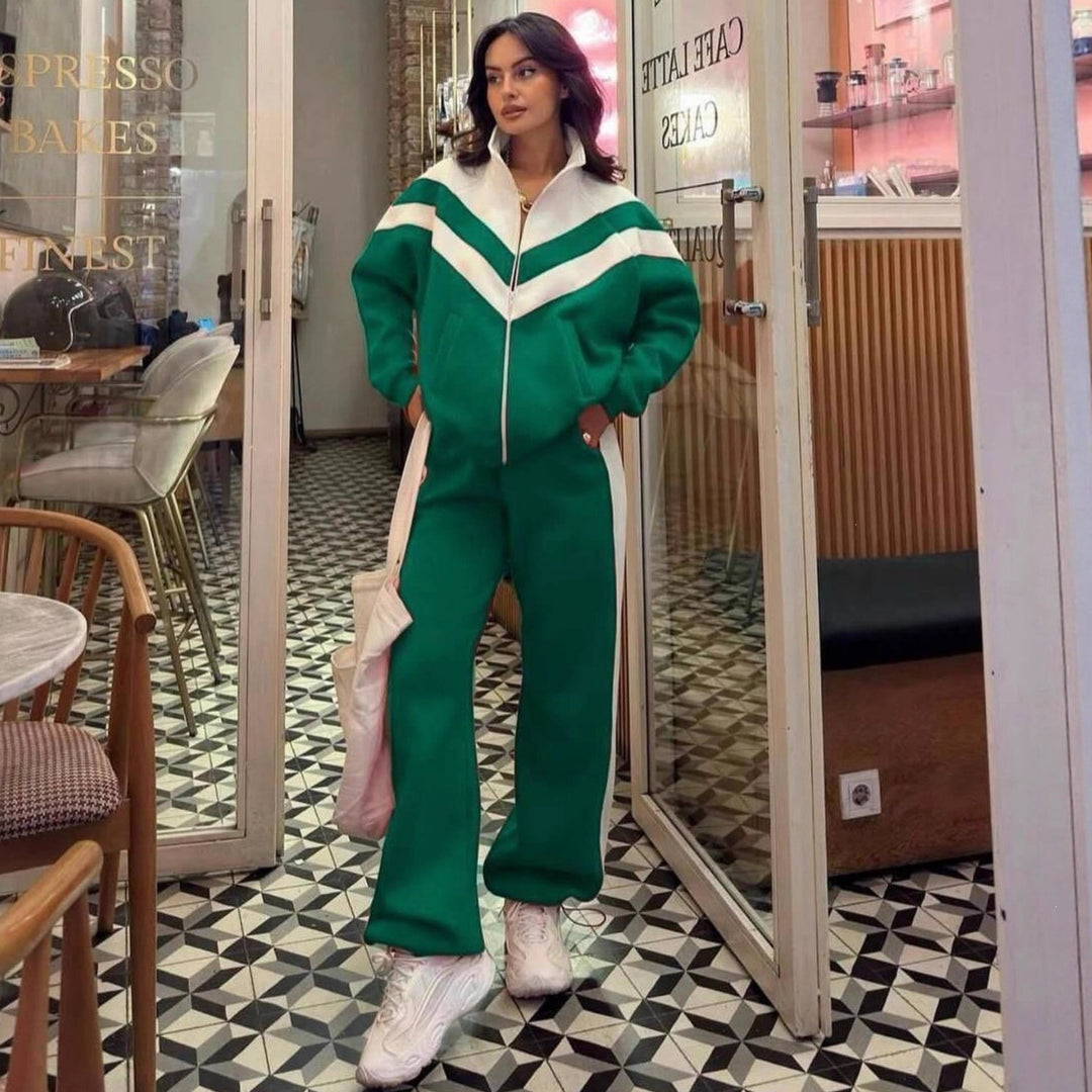Damen Athletischer Zweiteiliger Jogginganzug mit Kontraststreifen Shop Nory