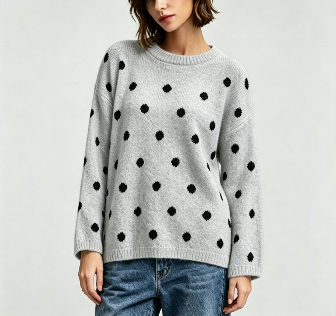 Damen Oversize Strickpullover mit dezentem Punktemuster und Rundhalsausschnitt Shop Nory
