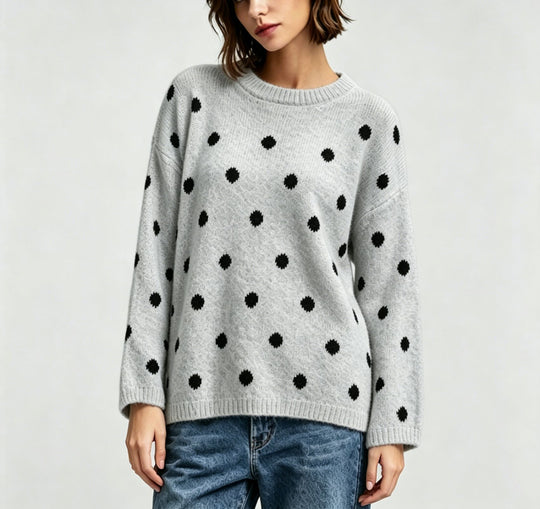 Damen Oversize Strickpullover mit dezentem Punktemuster und Rundhalsausschnitt Shop Nory