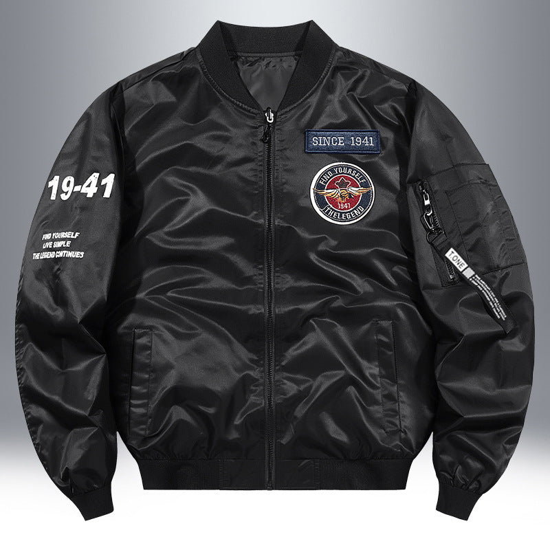 Herren Leichte Nylon-Bomberjacke im Aviator-Style mit Patchdetails und Ärmeltasche Shop Nory