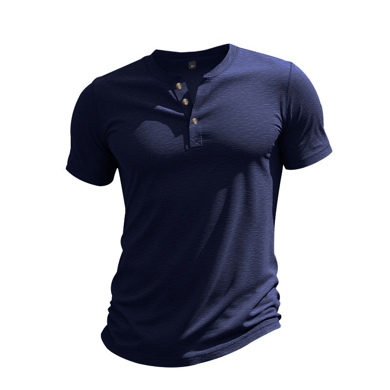 Herren Kurzarm-Henley-T-Shirt aus weicher Baumwolle mit dekorativer Knopfleiste