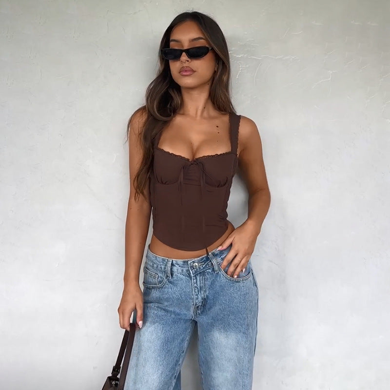 Damen Top mit Spaghetti-Trägern und Raffungen