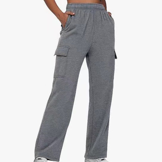 Damen nan lässige Cargo-Freizeithose mit weitem Bein elastischem Bund und aufgesetzten Taschen Shop Nory