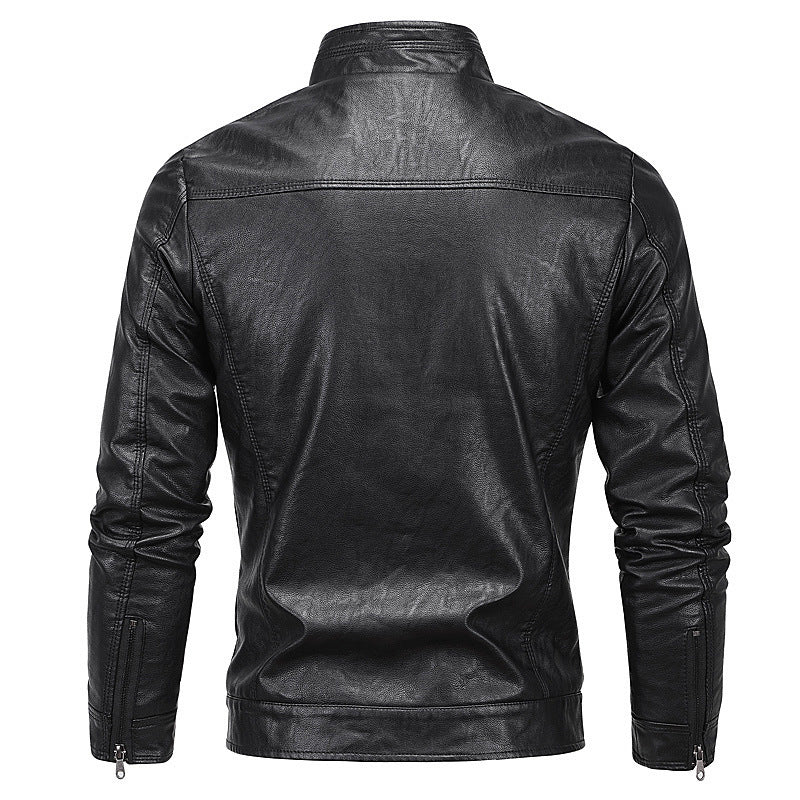 Herren schlanker Kunstleder‑Moto‑Blouson mit Stehkragen und Reißverschluss Shop Nory