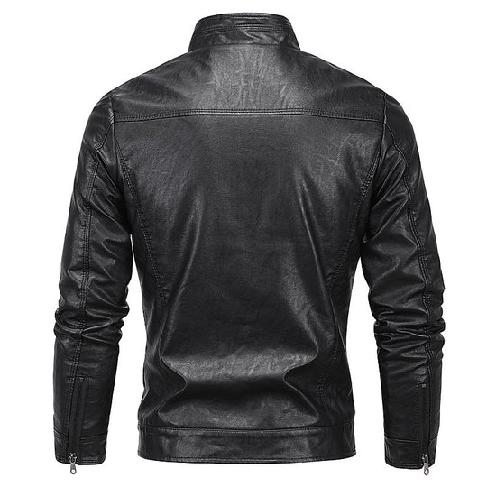 Herren schlanker Kunstleder‑Moto‑Blouson mit Stehkragen und Reißverschluss Shop Nory