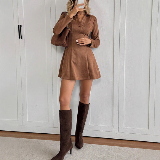 Damen Kurzkleid mit Hemdkragen, taillierter Silhouette und ausgestelltem Rock Shop Nory