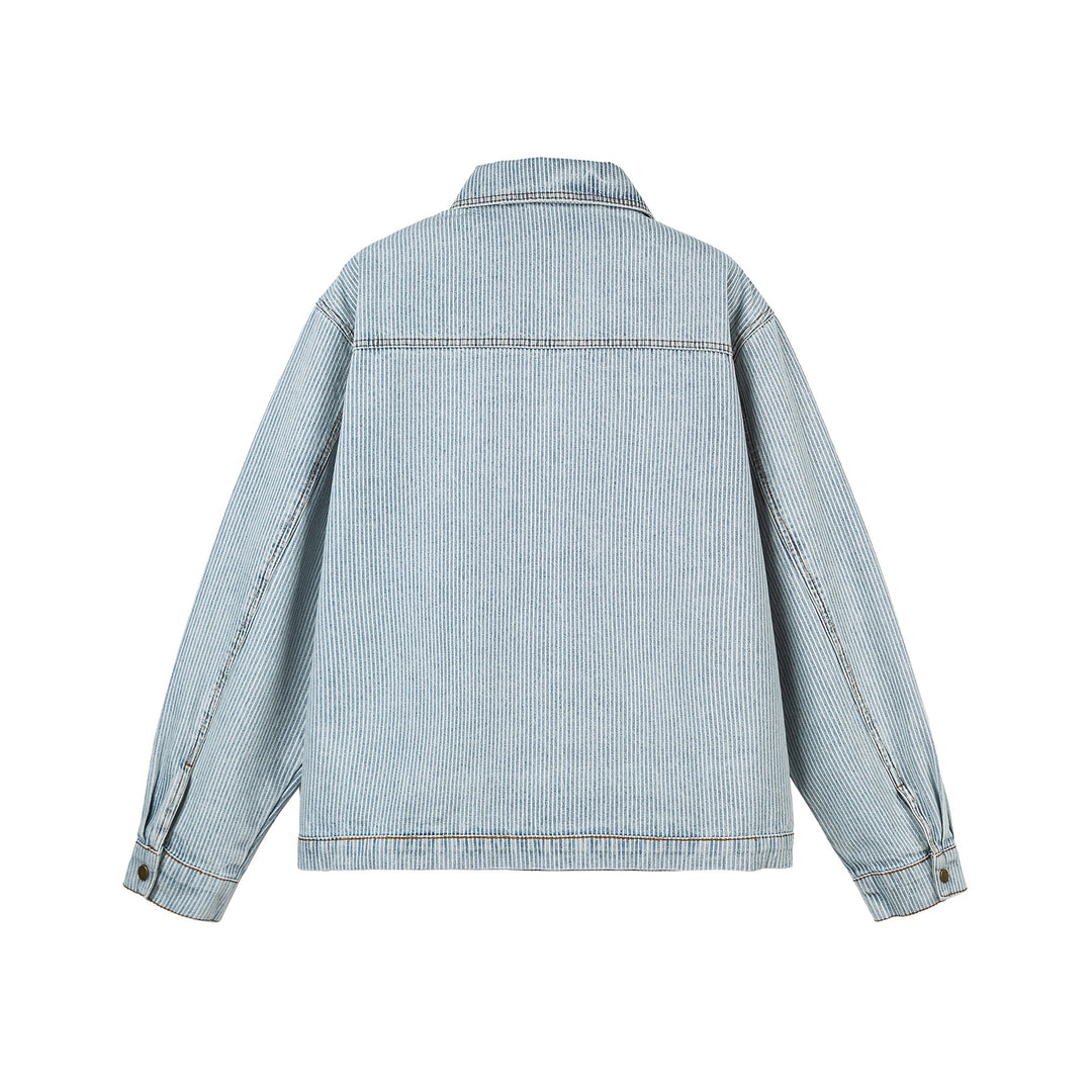 Damen Oversize-Denimjacke im Workwear-Stil mit feinen Streifen und Zwei-Wege-Reißverschluss Shop Nory